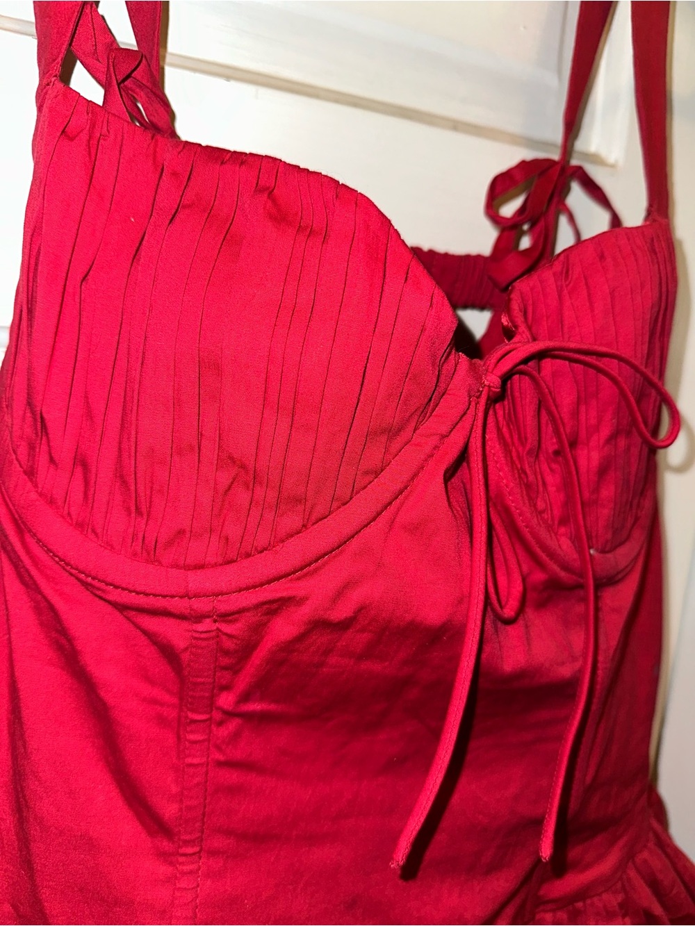 For Love & Lemons Helena Poplin Bustier Mini Dress in Red Sz Large - Picture 9 of 14